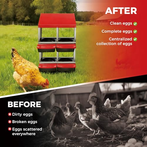 Chicken Nesting Boxes with Cleanable Pull-Out Trays, 4-Hole Wall Mount Roll Away Nest for Easy Cleaning & Egg Collection - size: 4 holes 2 layers