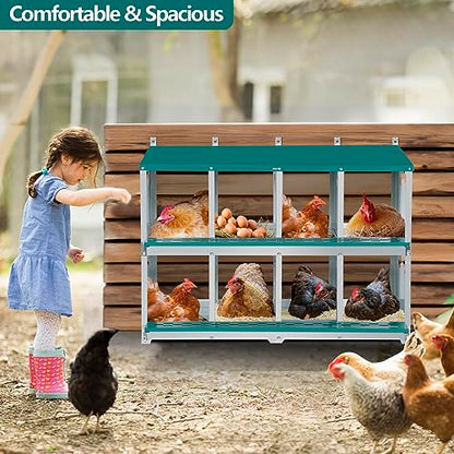 Chicken Nesting Box, 8 Compartment Metal Nesting Box, Wall Mountable Nesting Boxes for Chicken, 42.5" L x 13.0" W x 25.0" H, Green