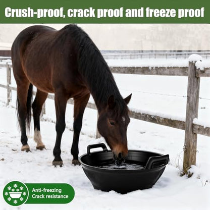 4pack Rubber Feed Pan for Horses, Goats, Pigs – 12 Quart/3 Gallon Heavy Duty Livestock Feeder, Chicken Dust Bath Tub Included – Farm Animal Feeding Bowl