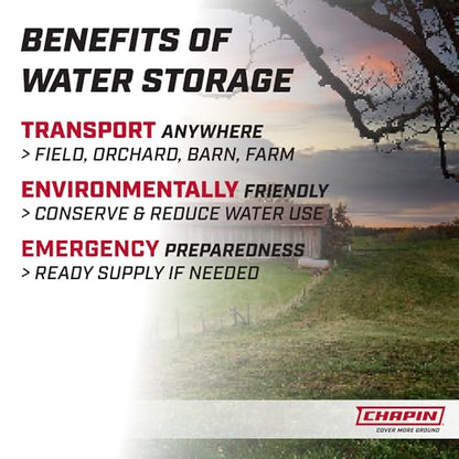 Chapin 98142 Water Storage Tank, 40‑Gallon, Utility Water Supply, Translucent Chemical‑Resistant Poly Tank, 6" Wide Cap, 2" Drain & Garden‑Hose Port for Farms, Acreage, Gardens & Orchard - size: 40-Gallon