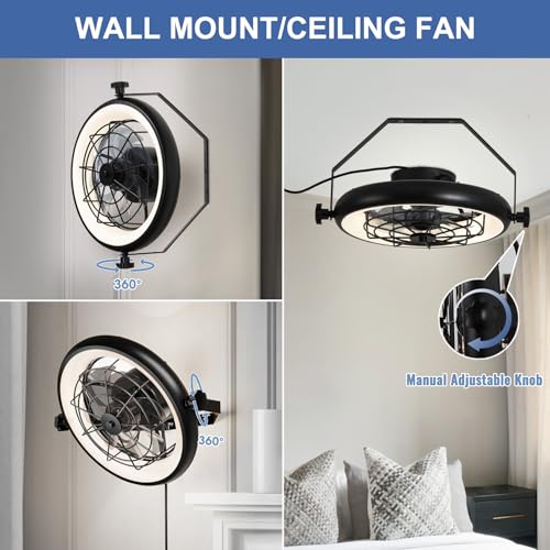 16" Wall Mounted Fan Indoor, Quiet 6 Speed Wall Mount Fan with Remote, Light and Timer, 360° Adjustable Tilt Plug in Wall Fan for Garage, Bedroom, Kitchen, Living Room, Greenhouse, Patio - size: 16"