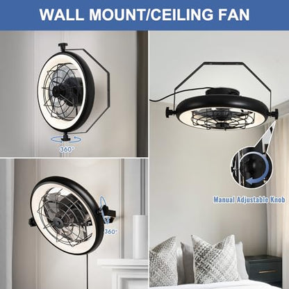 16" Wall Mounted Fan Indoor, Quiet 6 Speed Wall Mount Fan with Remote, Light and Timer, 360° Adjustable Tilt Plug in Wall Fan for Garage, Bedroom, Kitchen, Living Room, Greenhouse, Patio - size: 16"