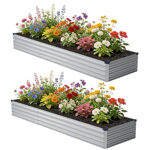 zunatu 12x2x1 ft(2 Pack) Galvanized Raised Garden Bed,Outdoor Planter Box Metal Patio Kit Planting Bed for Vegetables Flowers and Succulents,Silver - color: Silver, size: 12x2x1ft (2 Pack)