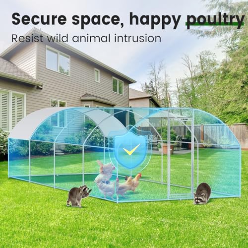 CHIKENCOOP 26x6.5x6.6 ft Metal Chicken Coop, 4-Room Chicken Run with Cover | Four-room walk-in chicken run with rounded roof, waterproof UV-resistant cover, reinforced gate, and PVC-coated mesh - size: 318.0"L x 118.0"W x 78.0"H