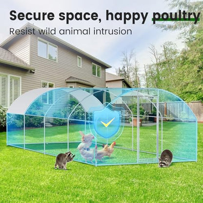 CHIKENCOOP 26x6.5x6.6 ft Metal Chicken Coop, 4-Room Chicken Run with Cover | Four-room walk-in chicken run with rounded roof, waterproof UV-resistant cover, reinforced gate, and PVC-coated mesh - size: 318.0"L x 118.0"W x 78.0"H