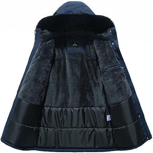 MOERDENG Women's Long Winter Down Coat Thicken Fleece Lined Parka Warm Puffer Jacket With Faux Fur Detachable Hood - color: Navy, size: 3X-Large