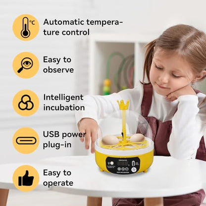 Mini Egg Incubator, 7W 4 Eggs Automatic Temperature Humidity Control Candler Poultry Hatching Machine Low Noise Tabletop Chicken Turner for Chickens Ducks Pigeons (Auto Turning) - size: Auto Turning