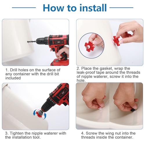 20 Pack Chicken Waterer Nipples - Easy Install Leakproof Poultry Watering System for Chicken Coop, Quail Duck Water Feeder Nipples with Drill Bits