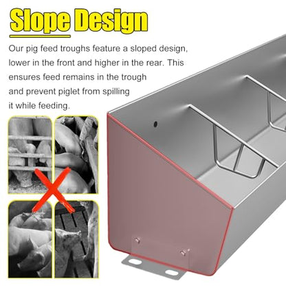 Fit 5 8 10 Bit Piglet Metal Pig Feed Trough, Stainless Steel Pig Feeders for Outside Heavy Duty, Portable Sheds Pen/Farms/Pasture Hog Feeding Troughs(2m/6.6ft 10bit) - color: 2m/6.6ft 10bit