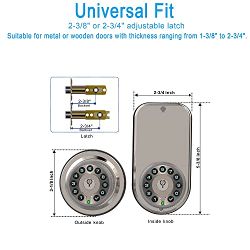 Double Sided Keypad Door Knob with Dual Cylinders and Key Alike, iuknob Keyless Entry Smart Door Lock for Entrance, Fence, Gate, Swimming Pool,Waterproof and Weatherproof for Outdoor & Interior Door.