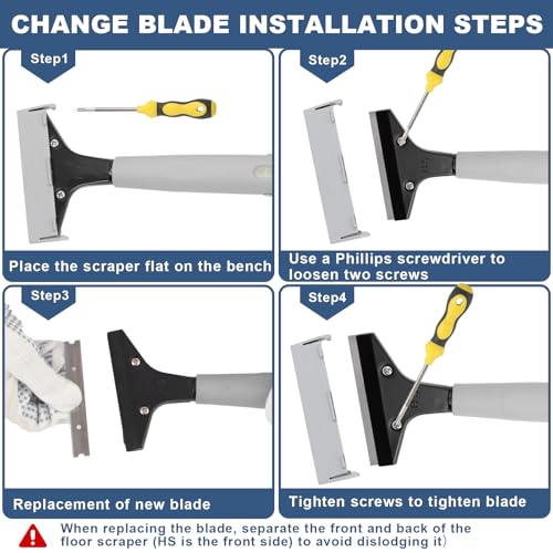 Floor Scraper Long Handle, 31" to 61" Gum Scraper Tool for Floor Cleaning Tile Wall Gum Paint with 4 inch Scraper Blade Long Handle Sturdy and Durable (31“-61”) - size: 31“-61”