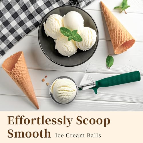 HOMURE H 2.7 OZ Scoop, Ice Cream Scoop with Trigger, #12 Disher, Muffin Scoop, Cookie Scoop for Baking, Green Handle, for Making Ice Cream Cookie Muffin Cupcake Mashed Potato Meatball - size: #12 (2.7 oz)