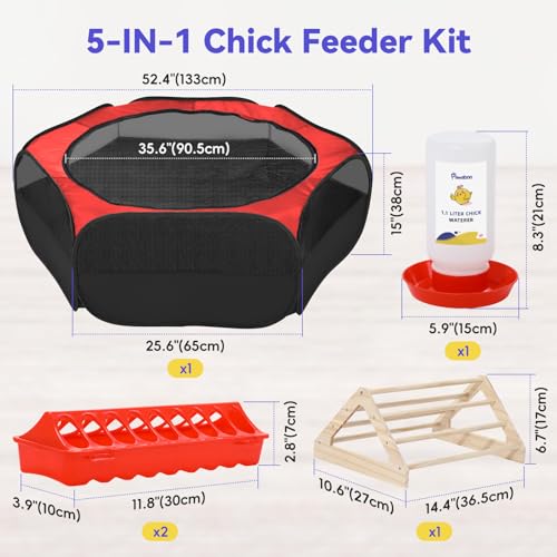 Pawaboo Chick Brooder Box for Chick Starter Kit, Brooder Pen/Chicken Supplies Brooders Box with Chicks Perch Brooding Up to 15 Chicks, Duck and Quail, Red+Black - color: Z-Red+Black