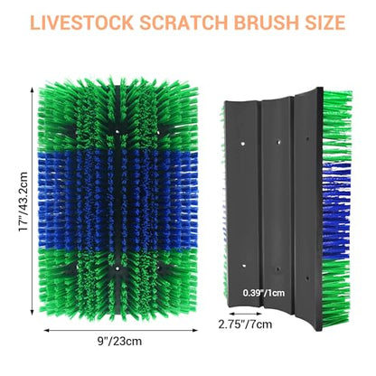 Livestock Scratching Brush 2 Pcs, Heavy Duty Horse Brush with Mounting Screws, Itch Relief & Grooming for Cattle Goat Pig Cow, Farm Animal Back Scratcher, Blue & Green - color: Blue green 2