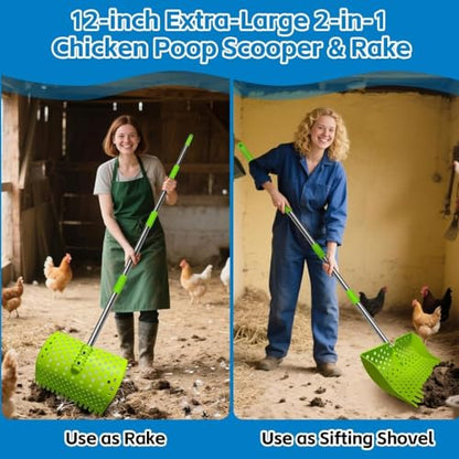 2-in-1 Pets Poop Scooper & Rake, Dog Pooer Scooper Set (Green) - color: Green