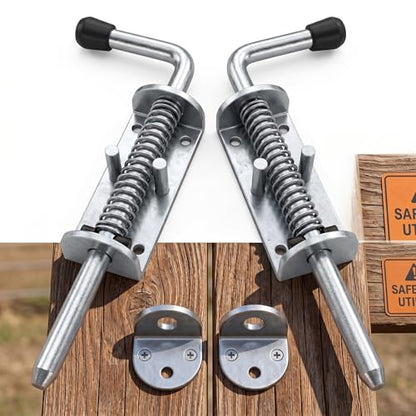 6.5 Inch Spring Loaded Latch Pin, Heavy Duty Metal Barrel Bolt Door Lock with Powder Coated Finish, 12mm Thick Gate Latch for Sheds, Utility Trailers and Corral Gates
