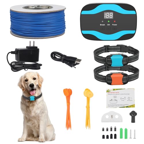 RUXAN Electric Fence for Two Dogs, 2025 Underground Dog Fence System, Rechargeable Aboveground Pet Containment System with Waterproof Collar Receivers, 656Ft Boundary Wire - color: RD/BL