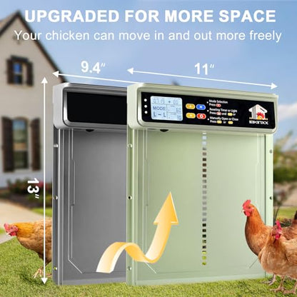 Automatic Chicken Coop Door Solar Powered with Timer, Light Sensor, Remote Control, LCD Display, Green