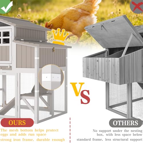 Large Chicken Coop Outdoor with Run, Expandable Hen House with 4 Nesting Boxes, Rabbit Hutch Poultry Bunny Cage for 2-4 Chickens with 4 Perches, Removable Tray and Ramp (56.3" L x 35.24" W x 52.8" H)