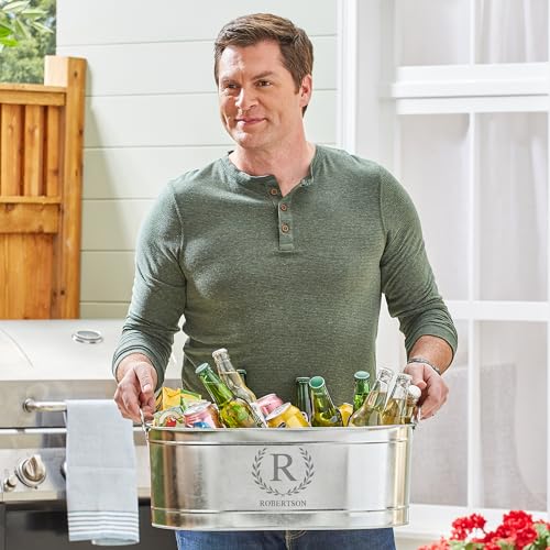 Let's Make Memories Personalized Beverage Tub - Monogram Wreath - Galvanized Drink Tub w/Stand - color: Monogram Wreath, size: With Stand