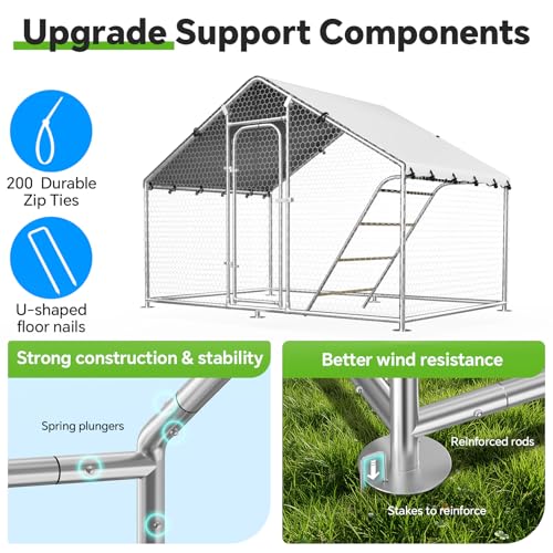 Large Metal Chicken Coop with Roosting Perch, UV-Resistant and Waterproof Cover, Chicken Run Outdoor Walk-in Cage Rabbit Duck Hen House for Yard Farm Use Spire Roof (10’ W x 4.9’ L x 6.4’ H) - size: 59.9"L x 118.0"W x 78.0"H