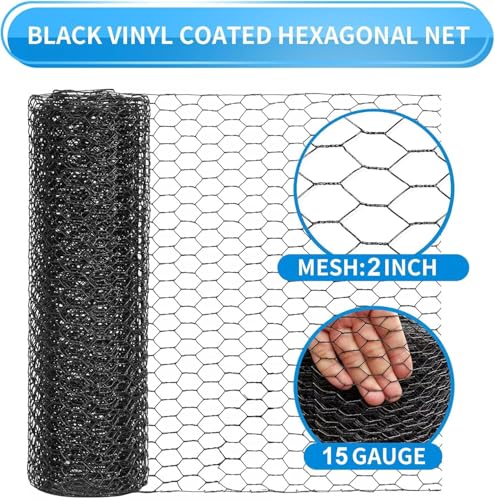 12'' x 100' Black Chicken Wire Mesh Fence, 15 Gauge Poultry Netting and 2 inch Mesh Fence Roll, Chicken Wire for Floral Arrangements/Crafts/Farm/Livestock/Pet Protection