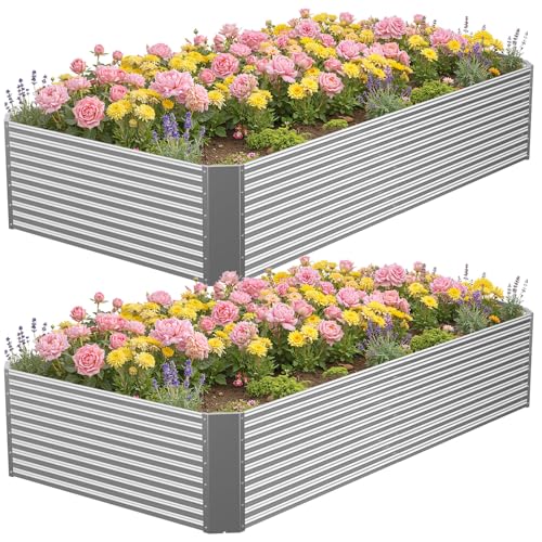 Galvanized Steel Raised Garden Bed, Extra Large Outdoor Planter Box for Vegetables & Herbs, Rust-Resistant and Easy to Clean DIY Garden Box (2, 8×4×1.4ft) - size: 8×4×1.4ft