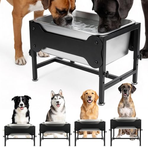 YUEPET 4 Gallon Elevated Dog Water Bowl for Large Extra Large Dogs Stainless Steel Dog Bowl with 4 Heights Adjustable Metal Anti-Slip Stand Pet Food Bowl for Joint Pressure Relief Indoor Outdoor Use - size: 4 Gallon