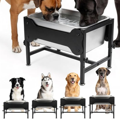 YUEPET 4 Gallon Elevated Dog Water Bowl for Large Extra Large Dogs Stainless Steel Dog Bowl with 4 Heights Adjustable Metal Anti-Slip Stand Pet Food Bowl for Joint Pressure Relief Indoor Outdoor Use - size: 4 Gallon