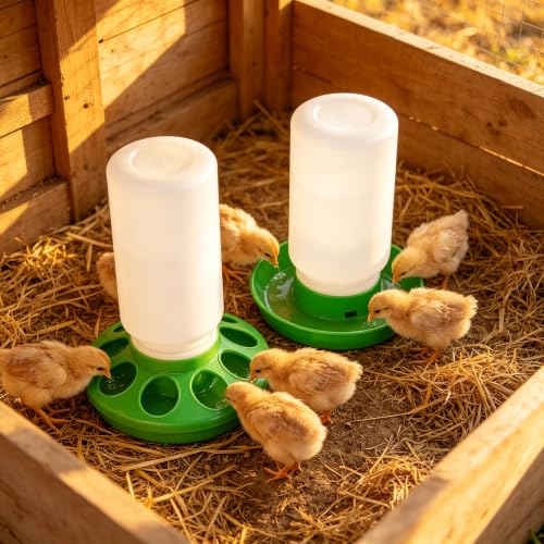 2026 New Green Chicken Feeder and Waterer Set,1L No Waste Hanging Chick Feeder and Waterer Kit,Automatic Poultry Water Dispenser for Baby Chicks,Quail,Ducklings,and Small Birds Brooder Supplies