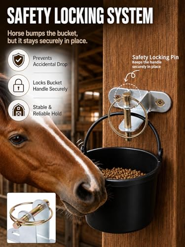 4 PCS Horse Water Bucket Hooks with Locking Pin, Heavy Duty Wall Mounted Feed Bucket Holder, Stable Bucket Hangers for Horse Stall, Barn, Livestock Feeding Supplies