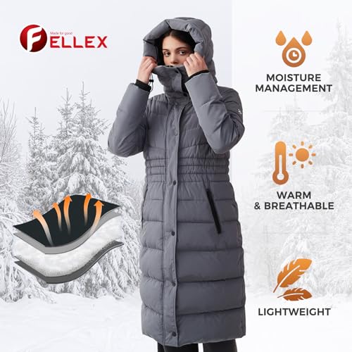 IKAZZ Women's Winter Coats, Thickened Warm Insulated Vegan Down Long Parka Jacket with Hood - color: Gray, size: X-Large