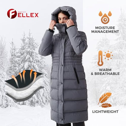 IKAZZ Women's Winter Coats, Thickened Warm Insulated Vegan Down Long Parka Jacket with Hood - color: Gray, size: XX-Large