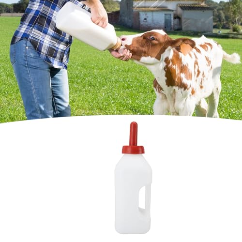 Rengue Calf Feeding Bottle, 2 Quart Thick Design Leakproof Nonslip Silicone Nipple, with Handle for Easy Feeding, Small (Horizontal Milk Pot)