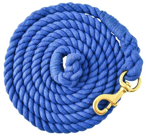 Jeffers Equine Twisted Cotton Horse Lead Rope with Brass Bolt Snap, 10" Long x 3/4" Thick, Equestrian Lead for Horses & Livestock, Training, Grooming, Stable, Barn, Ranch & Trailer Use - Blue