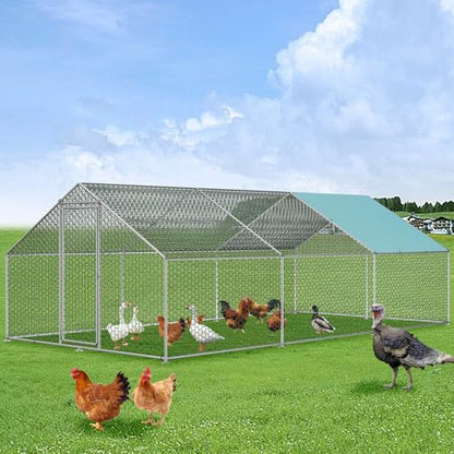 Vipbear Large Metal Chicken Coop Run with Immersed Wire Mesh, Chicken Coop for 8 Chickens Heavy Duty Chicken Run in for Yard with Waterproof Cover and Secure Lock,236'' L x 118''W x 77''H - size: 6M(237''X 77''X118'')