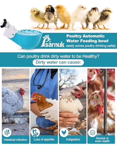 Chicken Waterer Cups (8 Pack) with 3/8" Drill Bit - Light Blue | Automatic Poultry Drinker Feeder Kit for Chickens, Ducks, Turkeys, Quail, Bunnies | DIY Gravity Fed Bucket Water Dispenser - color: Light Blue, size: 8 Pack + Drill bit