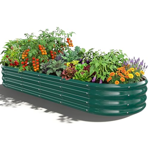 Oval Raised Garden Bed, 6 x 2 x 1FT, Galvanized Steel Planter Box with Wave-Shaped Metal Panels Painted for Outdoor Flower,Tree,Herb & Vegetable Garden (Green, 72X24X12 inches) - color: Green, size: 72X24X12 inches