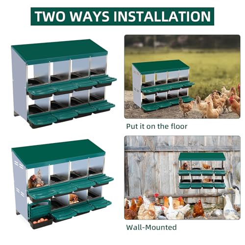 Chicken Nesting Box 8-Compartment – Roll Away Laying Boxes for Hens with Lid Cover & Egg Protection – Heavy Duty Red Poultry Nest Box