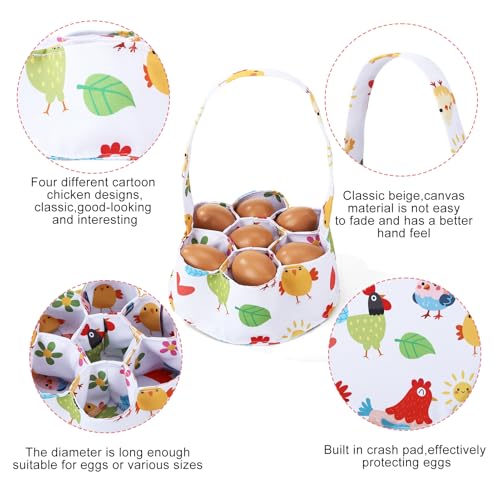 Egg Collecting Basket, Canvas Egg Basket for Gathering with 7 Pouches for Chicken, Duck, Goose, Bird, Various Poultry Collection (Cartoon Chicken Style 2) - style: Cartoon Chicken Style 2