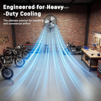 26 Inch Industrial Wall Mount Fan, Heavy Duty High Velocity Oscillating Wall Fan with 3 Speeds, 360° Adjustable Tilt Wall Mounted Fan for Garage, Workshop, Warehouse, Patio, Commercial and Home - size: 26 INCH