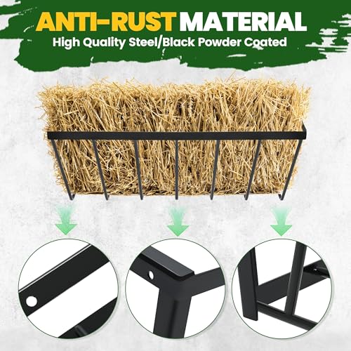 KUAFU Hay Feeder for Goat, Wall Mount Sheep Hay Rack, Horses Feeding Trough with 17 Gallon, Heavy Duty Blanket Holder, Fit for Farm Indoor and Outdoor Livestock Feed Containers