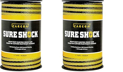 Zareba HDT656YH-Z Heavy-Duty Sure Shock Electric Fence Tape,Weather-Resistant UV Protected PVC Coating &Lock-Stitched Edges Polytype,20X Shocking Power,2XStrength,656 Feetx1/2 Inch,Yellow (Pack of 2) - size: 1/2 inch (Pack of 2)
