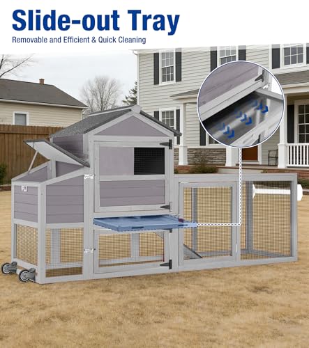 Chicken Coop with Run Mobile Large Chicken Coop with Wheels Duplex Chicken Cage with Slide-Out Tray Waterproof Roof Outdoor Backyard Hen House Grey - color: Grey
