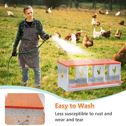 Chicken Nesting Box for Laying Eggs (31.8" L x 17" W x 15" H) | 3 Room Chicken Laying Boxes, Nesting Boxes for Chickens, Heavy Duty Metal Chicken Coop - size: 31.8" L x 17" W x 15" H