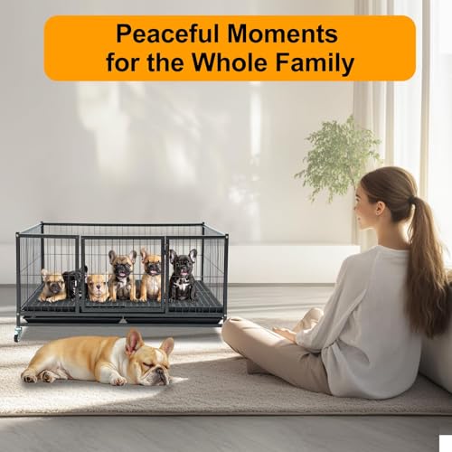 Homey Pet 43'' Whelping Box for Dogs and Puppies, Taller Heavy Duty Dog Whelping Box Puppy Playpen with 4 Wheels, Front Door, Top Open, Stackable Metal Dog Crate Cage Kennel Indoor