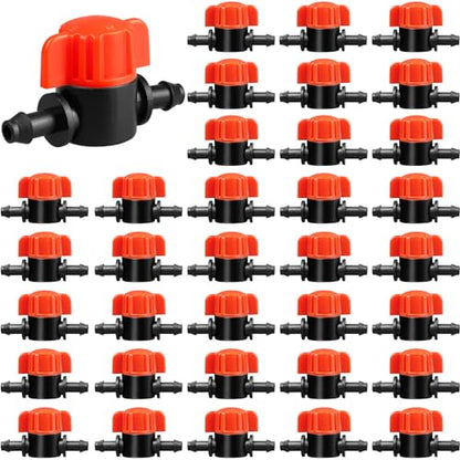 1/4 Inch Drip Irrigation Valves, 35 Pcs Drip Irrigation Shut Off Switch Valves for 1/4" Drip Irrigation Tubing, Water Flow Control Valve Drip Line Cut Off Valve for Drip Sprinkler Garden System - size: 4/7mm Valves-35P