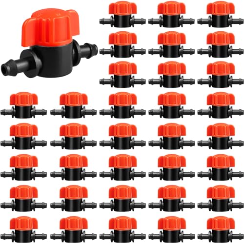 1/4 Inch Drip Irrigation Valves, 35 Pcs Drip Irrigation Shut Off Switch Valves for 1/4" Drip Irrigation Tubing, Water Flow Control Valve Drip Line Cut Off Valve for Drip Sprinkler Garden System - size: 4/7mm Valves-35P