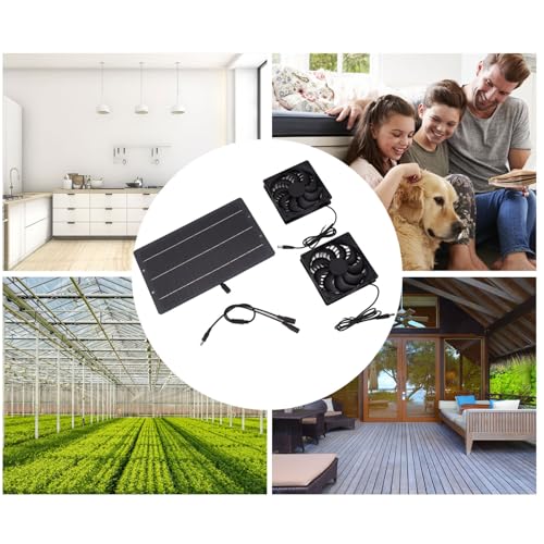 Pissente 10W Solar Panel Fan Kit Monocrystalline Silicon Dual Exhaust Fan 12V Wall Mounted for Chicken Coops Greenhouses