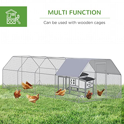 PawHut Large Chicken Coop Metal Chicken Run with Waterproof and Anti-UV Cover, Flat Shaped Walk in Fence Cage Hen House for Outdoor and Yard Farm Use, 1" Tube Diameter, 9.2' x 24.9' x 6.4' - size: 299.2"L x 110.2"W x 76.8"H